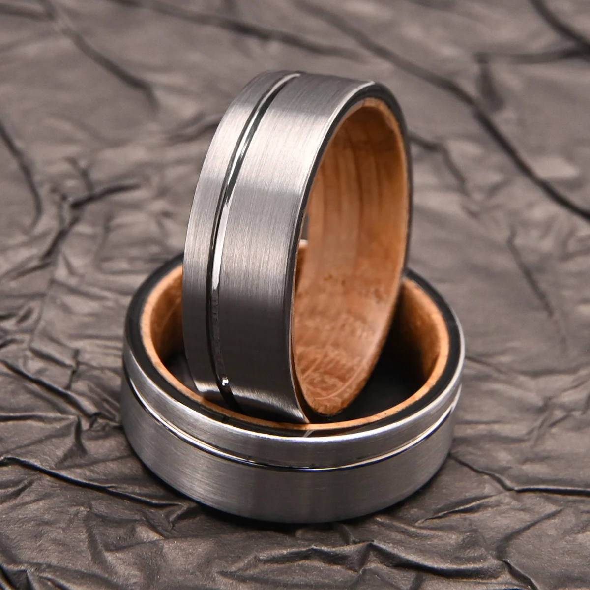 8mm Brushed Finishing Tungsten Ring Wine Barrel Wood Inner Ring, Mens Wedding band Ring Engagement Party Fashion Jewelry Gift