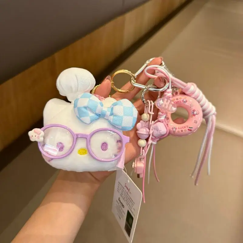 Sanrio hellokitty chaveiro de pelúcia kt gato mochila bolsa charme pingente bolsa acessório chaveiro presentes de natal dia das bruxas