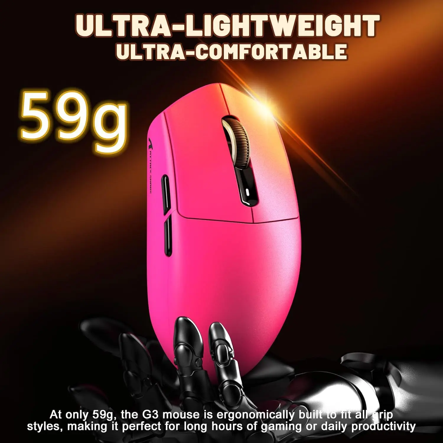 ATTACK SHARK G3 draadloze gamingmuis 3-modus (BT/2.4G/Type-C) 12000DPI PAW3311 voor Esports-muis van pc/laptop/tablet ﻿