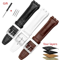 Leather Strap 17mm 19mm Band for SWATCH Cowhide Wristband Waterproof Watchbands Soft Sport Comfortable Bracelet Replacement Belt