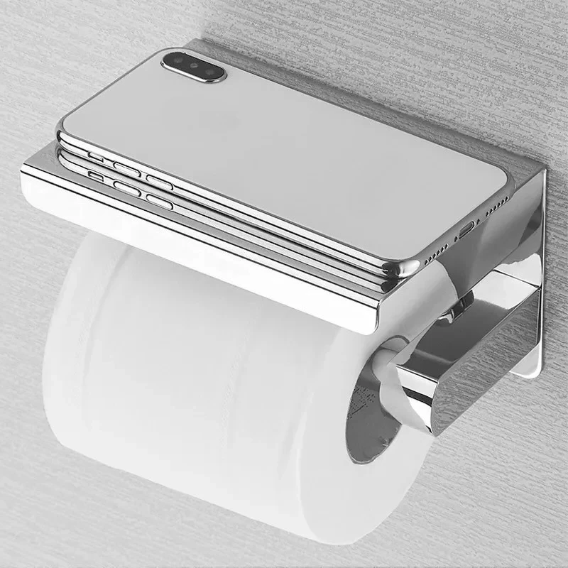 

Roll Paper Holder 304 Stainless Steel Toilet Storage Rack Toilet Paper Box Wall Mounted Tissue Holder Without Punching Holes