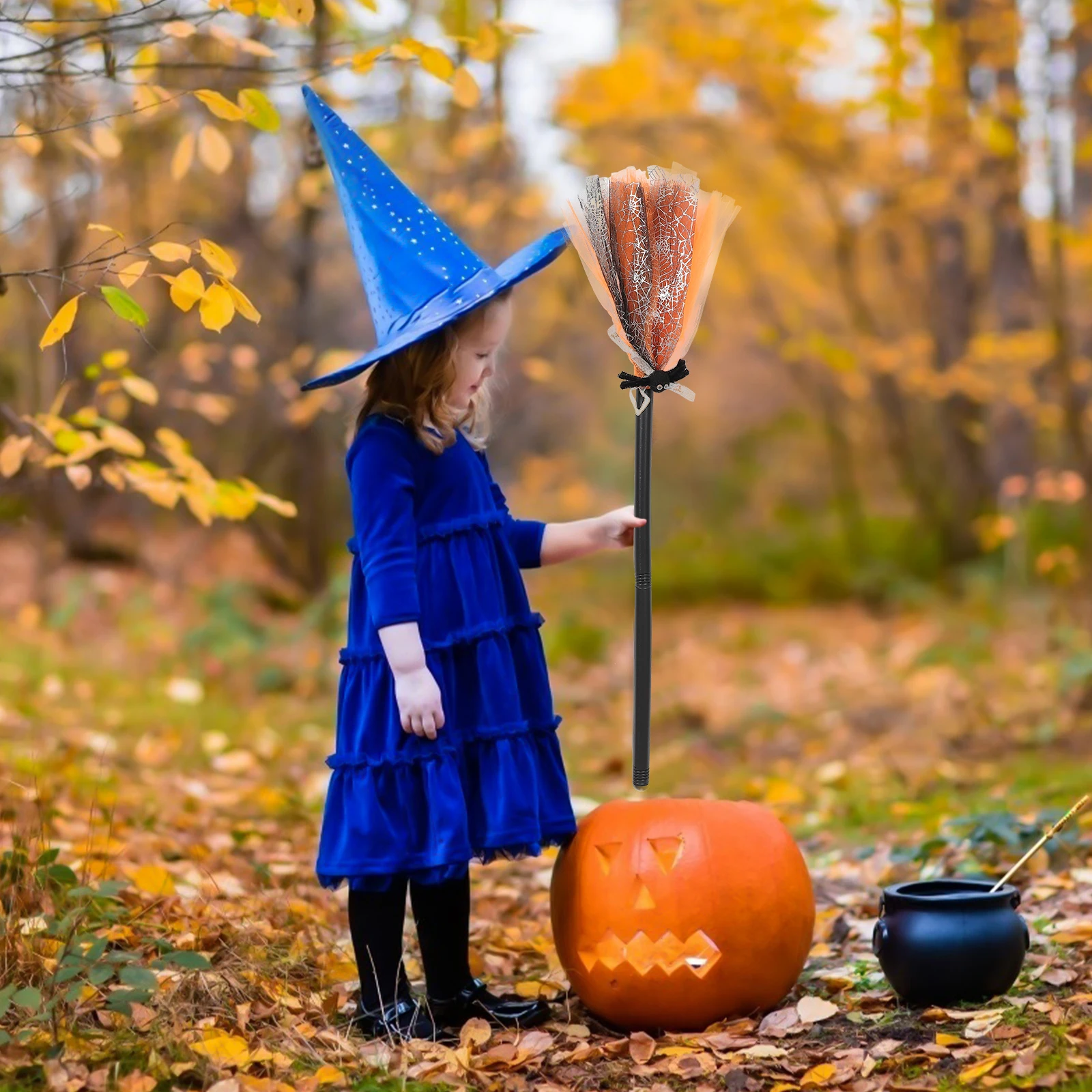 

Halloween Witch Broomstick Cosplay Prop Durable Safe Witch Broom for Carnival Masquerade Costume Accessory