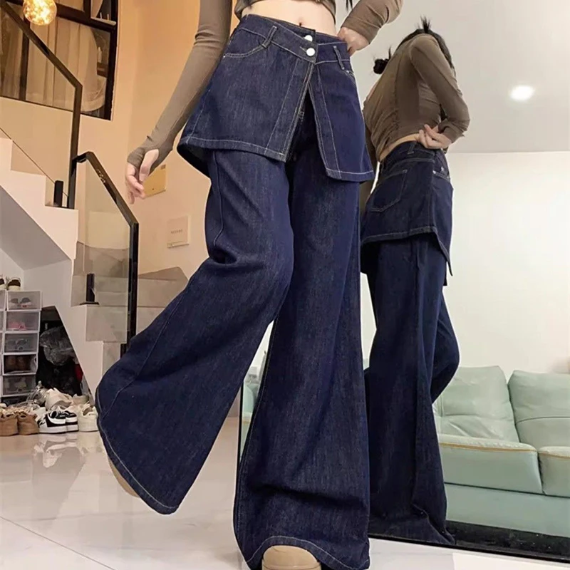 

Женские джинсы-клеш в стиле пэчворк, американские повседневные, модные, свободные, классические, простые, с высокой талией, широкие штанины