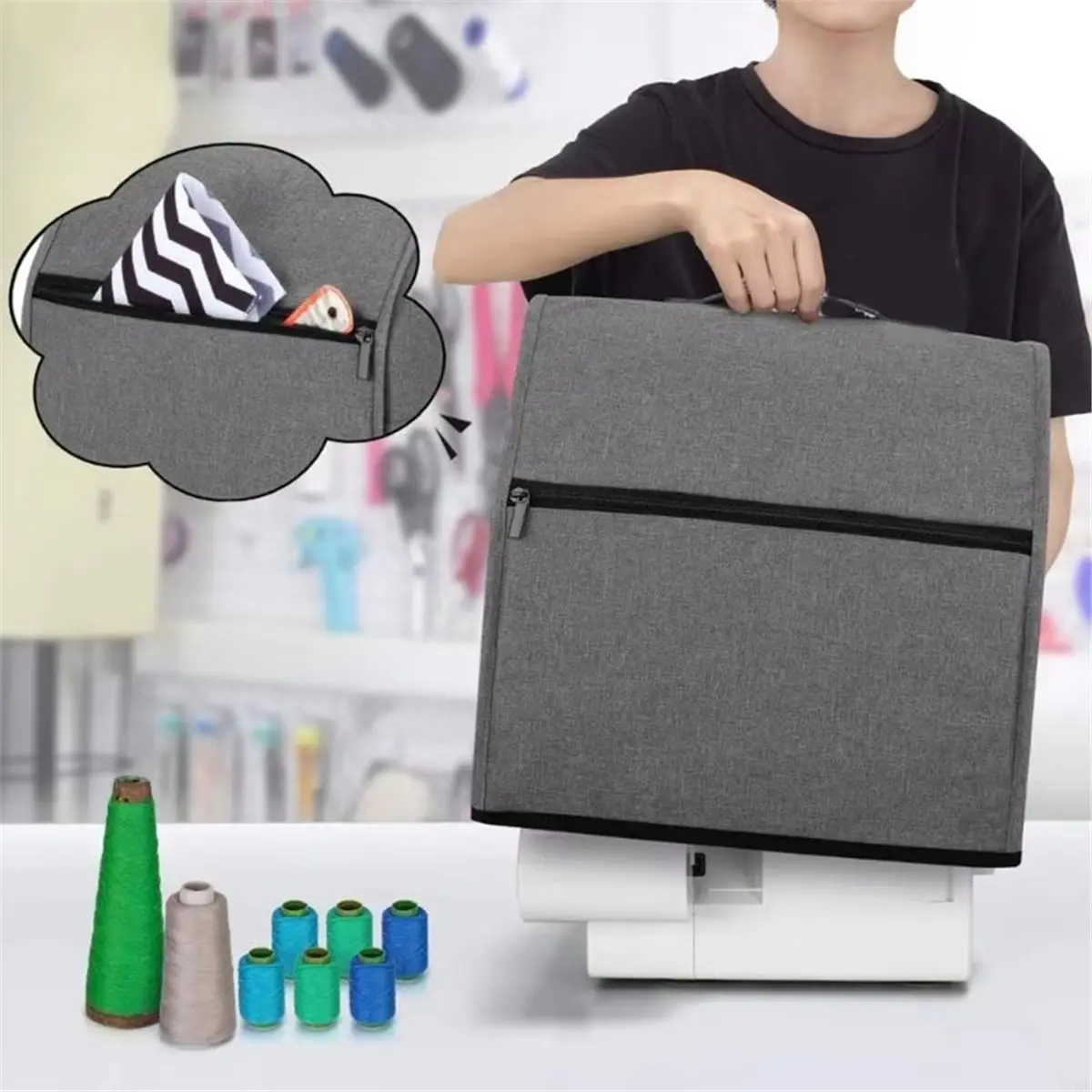 جديد! حقيبة حمل ماكينة الخياطة المحمولة مع مقابض جيوب تناسب معظم الآلات المثالية للسفر والتخزين أ #6