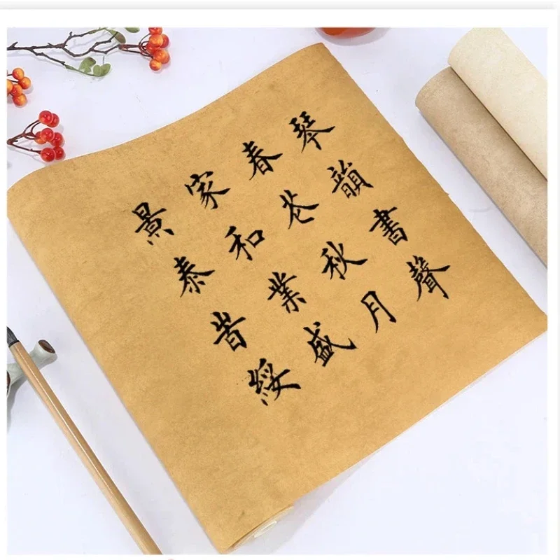 Batik Retro Half-Ripe Rice Paper Long Roll Chinese Calligraphy Works Brush Xuan Paper Regular Script Creation Papier Papel Arroz
