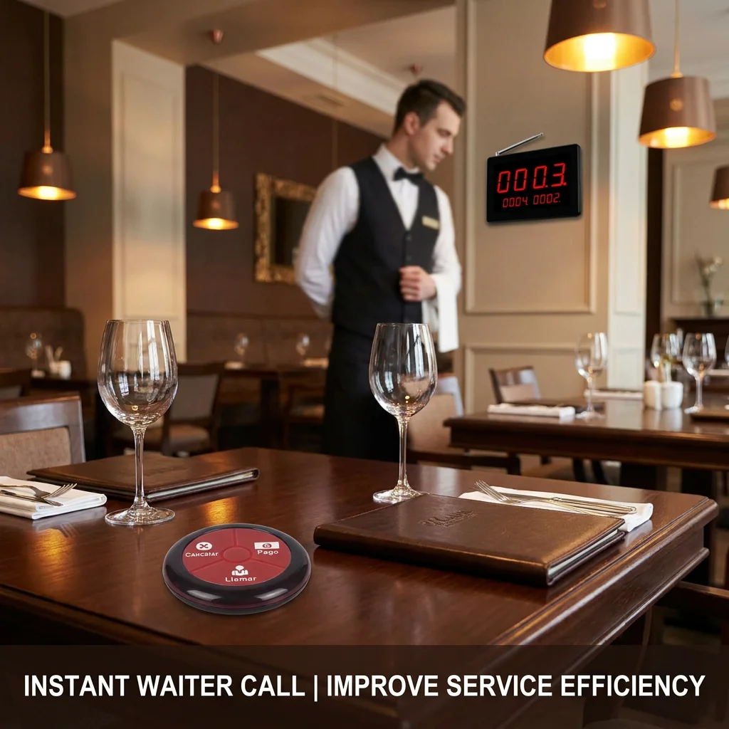 Long Range Restautant Pager Wireless Waiter Calling System 1 Display Panel 10 Buttons Vibration Bell for Bar Cafe Food Truck