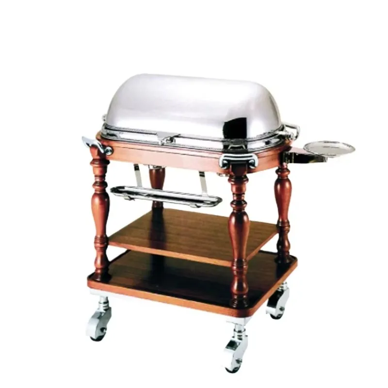 Double Layer Stainless Steel Roast Beef & Drink Serving Trolley Cart