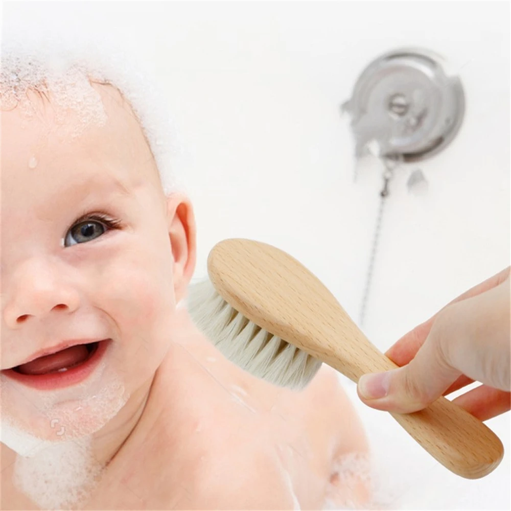 

Newborn Baby Hair Bath Brush Comb Natural Wooden Soft Wool Brush Head Comb Infant Head Massager Portable Brush Comb For Kids