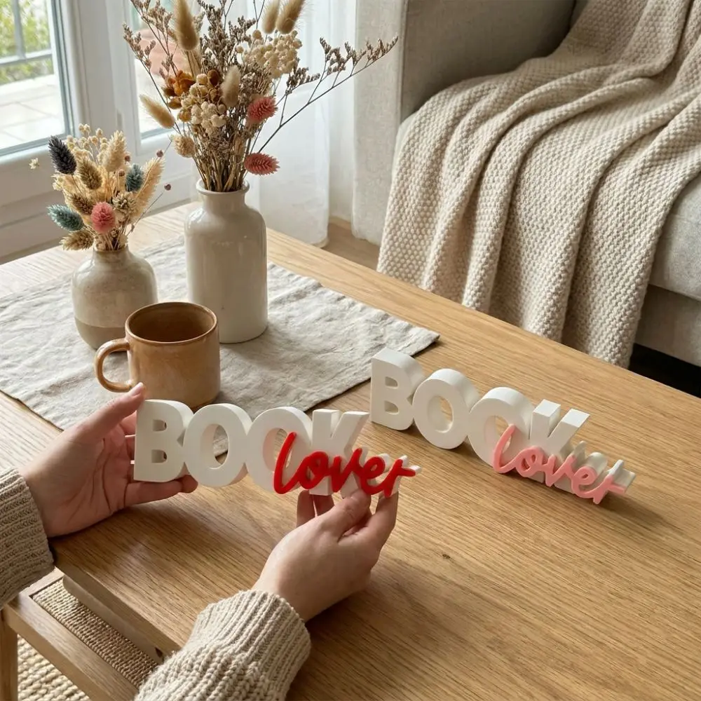 Plastic Book Lover 3D Letter Table Sign Literary Reading Themed Minimalist Letter Bookshelf Ornament 3D Printed Anti-Tip Base