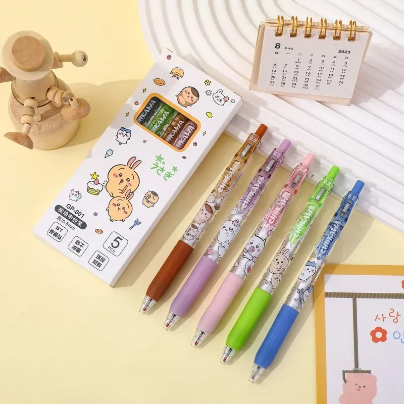 5 Stück Cartoon Kawaii Gelstift 0,55mm Nachfüllbarer Druckstift Schwarzer Stift Schüler-Schreibwaren Schulbedarf Animations-Geburtstagsgeschenk – Detail 3