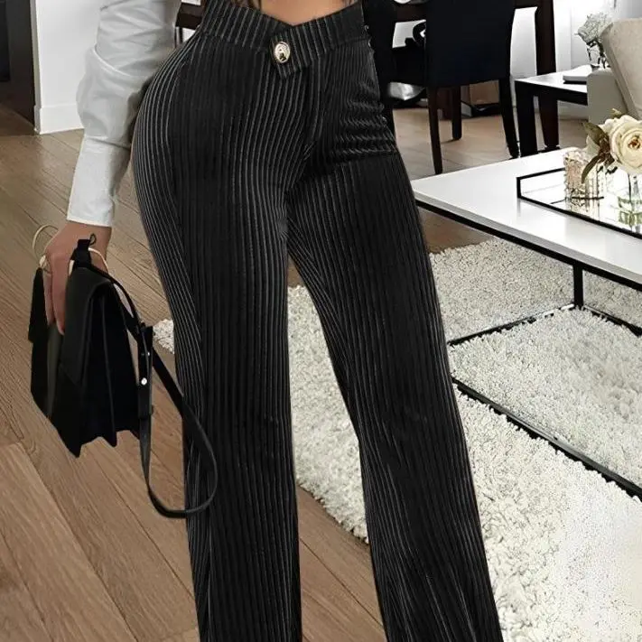 Elegante calça casual quente feminina, versátil, com listras soltas, roupa feminina Y2K, moda inverno e outono, 2023