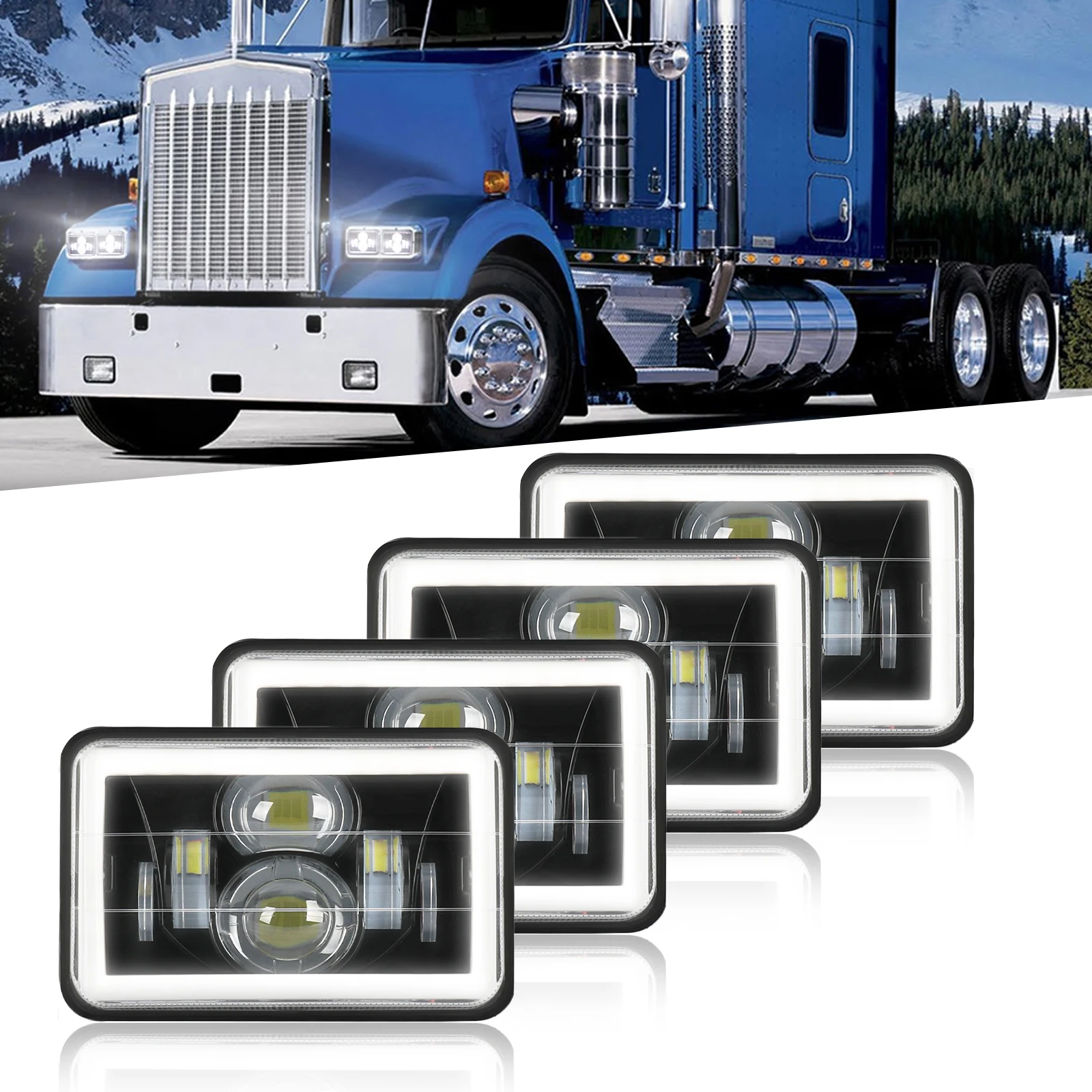 HAOLIDE 4x6 pouces rectangulaire phare LED lampe de signalisation blanc feux de jour pour Peterbilt Kenworth Freightliner 12V 24V
