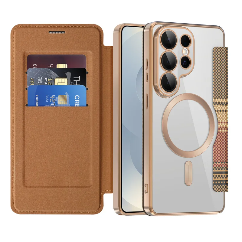 Luxury PC Carbon Fiber Texture Flip Leather Wallet Magnetic Phone Case For Samsung Galaxy S26 S25 S24 S23 S22 Ultra Plus Cover - view 5