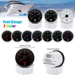 Medidor de nível de combustível para carro e barco marinho, ponteiro impermeável, 7 cores, Backlight, 0-190Ohm, 240-33Ohm