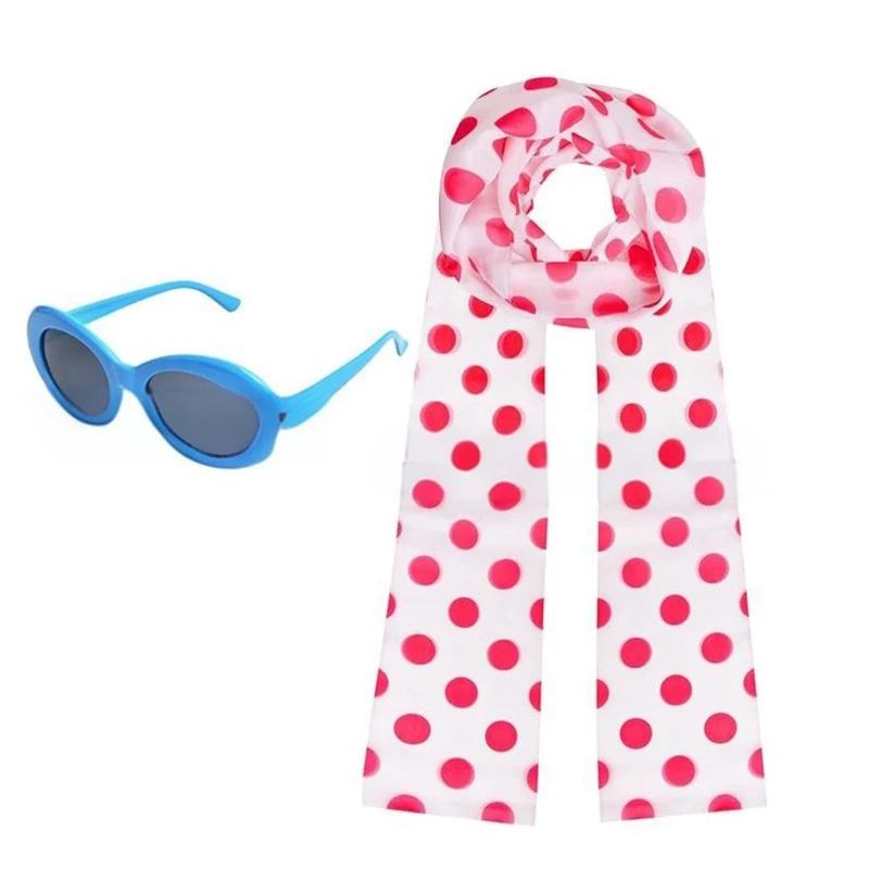 1 Set Pink Polkas Dot Scarf and Glasses Set for Adult Women Dot Scarf Party Supplies Halloween Costume Accessories