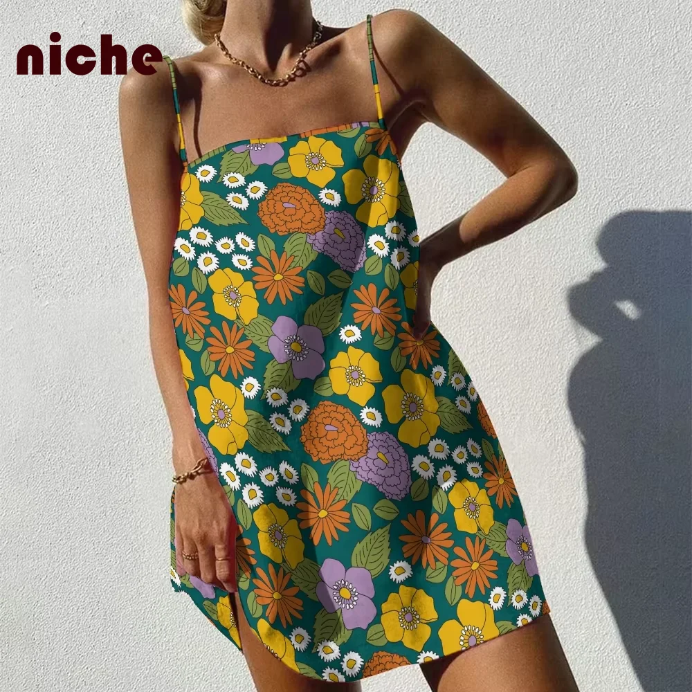 

Ladies Dress Suspenders Retro Flower Chic Graphic Printing High Quality Soft Fabric Loose Trend 2024 New Beach Skirt