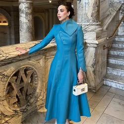 Party Dresses Midi Long Sleeves A Line Light Blue Elegant Cocktail Gowns for Women 2025 Tea Length Buttons Wedding Prom Dress