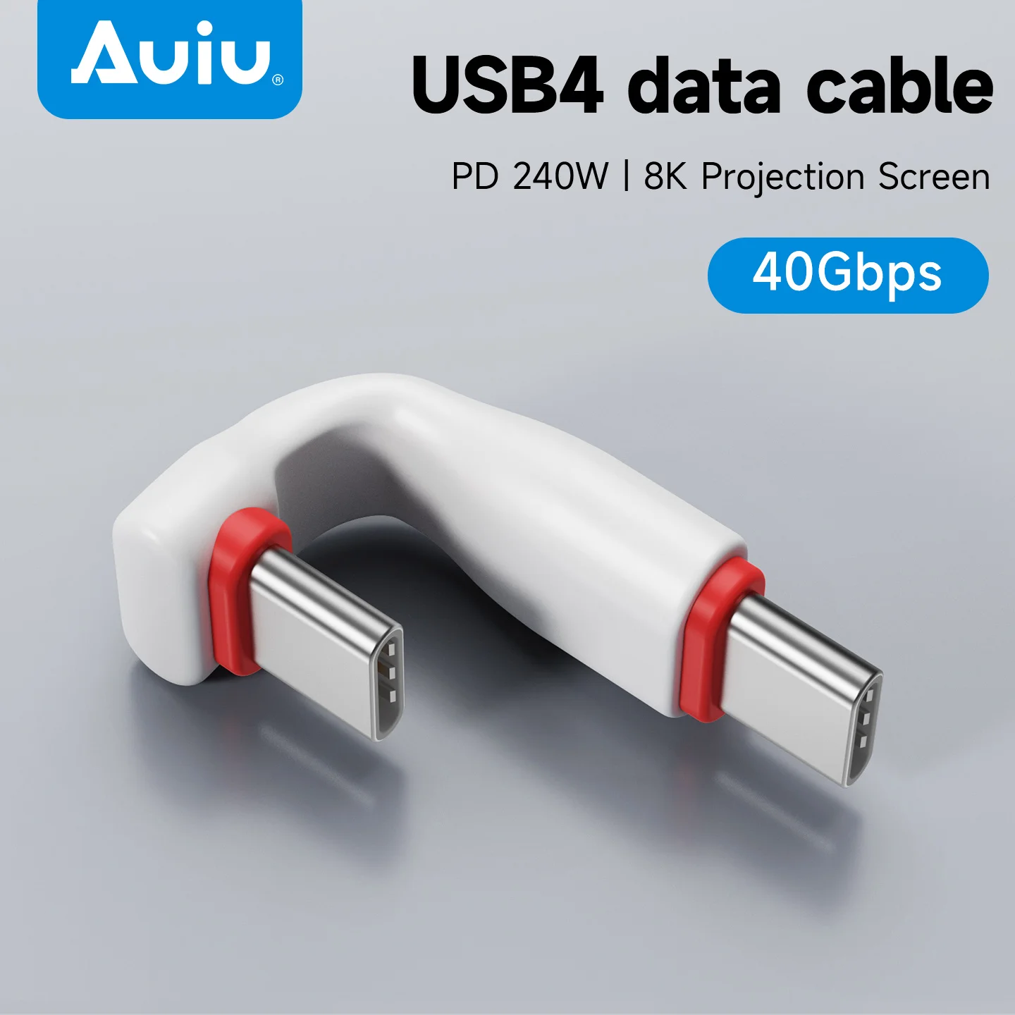 Auiu Dual-Head Type-c Data Cable Transmission Line USB4 Full-Function 40G Flat Cable External Elbow PD240W