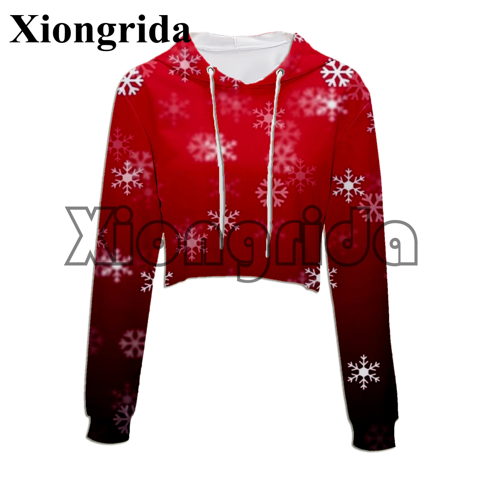 Y2K Xmas Snow Hoodies Crop Top Hoodie Women Christmas Snowflakes 3D Print Long Sleeve Casual Hooded Short Sweatshirt Pullover