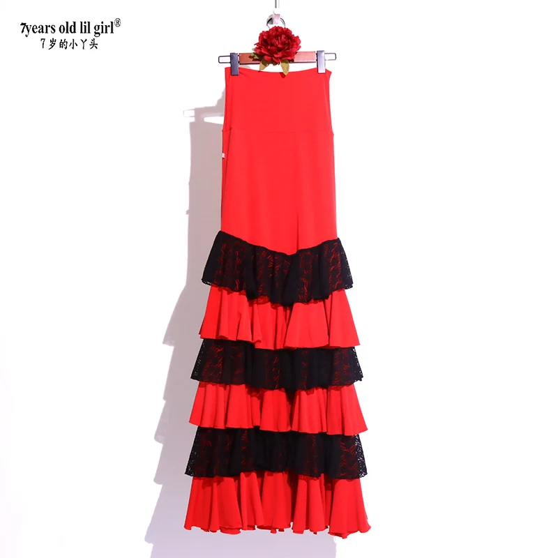 Spanish Flamenco Dance Practice Dress Skirt Multilayer Women Wear Fishtail DTT77