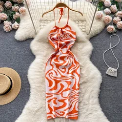 YuooMuoo Ins Hot Sexy Package Hips Backless Summer Dress Women Fashion Knitted Halter Bodycon Beach Dress Lady Streetwear Outfit