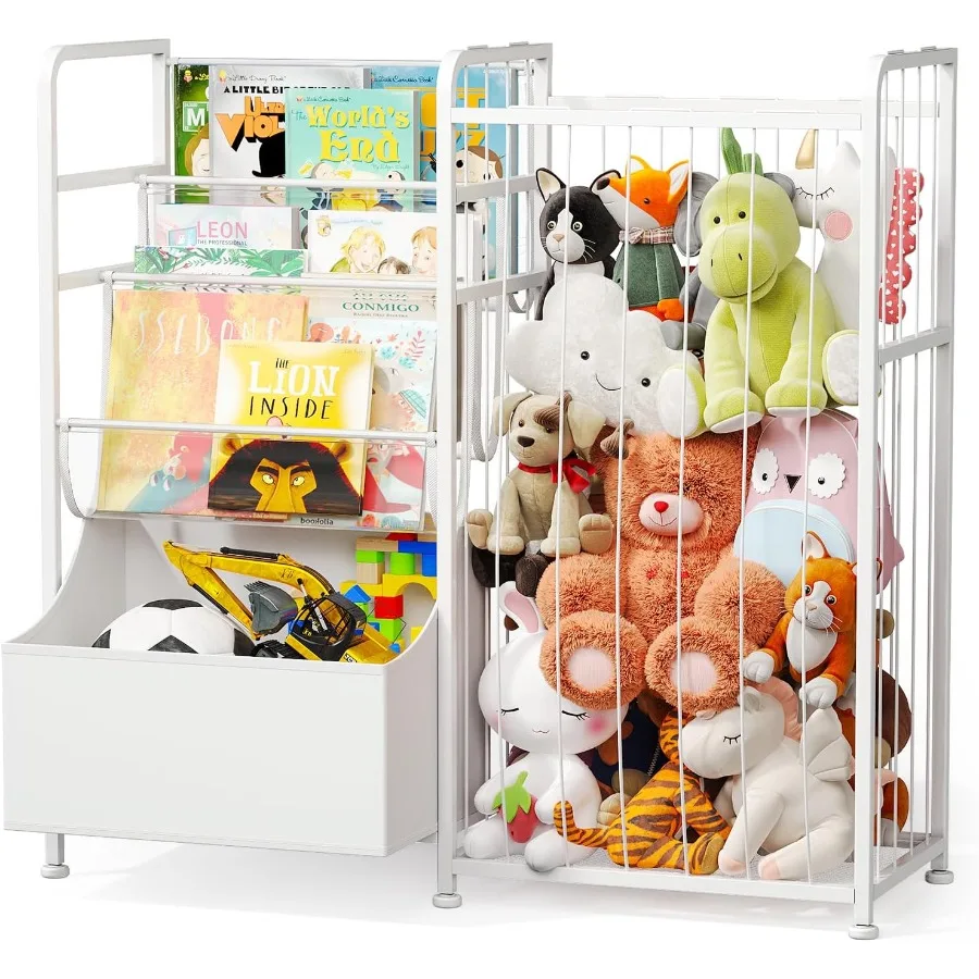 BBLIKE Bookshelf and Stuffed Animal Storage MultiFunction Nursery Book Shelves with Leather Toy Box and PVC Book Display Toy Or