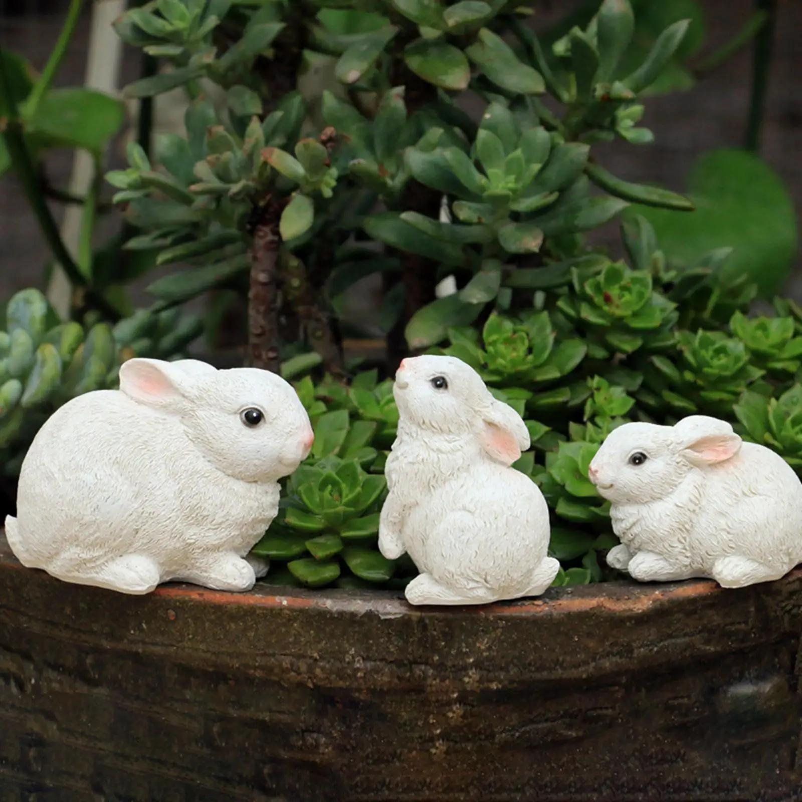 3Pcs Lovely Bunny Figurines Collectible Sculptures Dollhouse Miniature Rabbit Statue for Yard Home Cabinet Garden Living Room