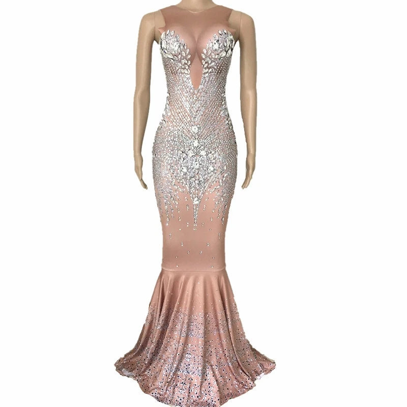 

Sparkle Sexy Women Singer Stage Dress Crystal Evening Dress Luxury Diamond Birthday Party Nightclub Celebrate Fashion Long Gowns