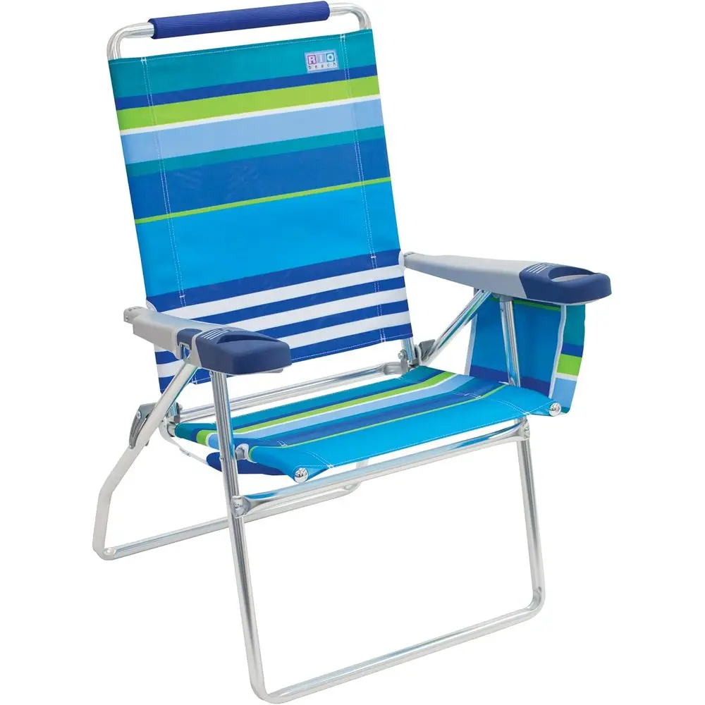 

17" Extended Height 4-Position olding Beach, Camping, Lawn Chair, Blue/White/Green