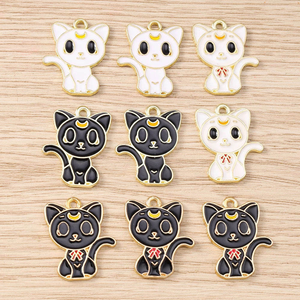 

Tusember 10pcs Cute Enamel Kawaii Mon Black Cat Charms for Jewelry Making Earrings Necklace Handmade Pendants DIY Accessories