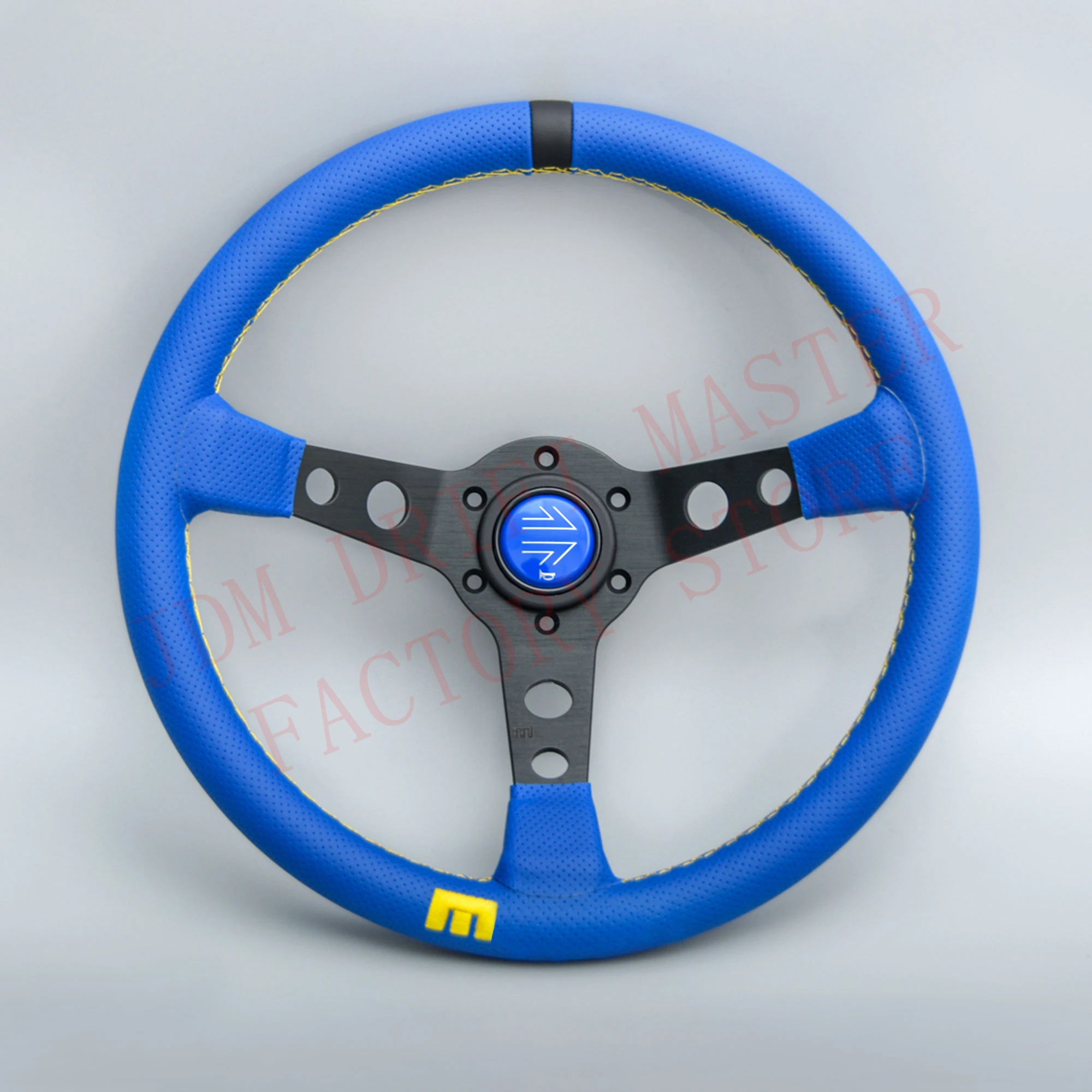 Red/Blue Universal JDM 14'' Leather Drift Racing Steering Wheel Deep Dish Gaming Sport Steering Wheel