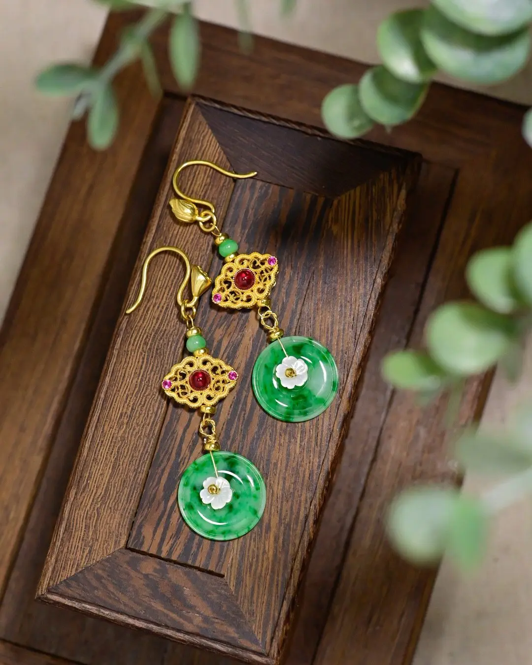 A-Grade Natural Floating Flower Jade Earrings, 925 Gold Plated with Zircon, Total Length 6cm, Luxury Jewelry Gift