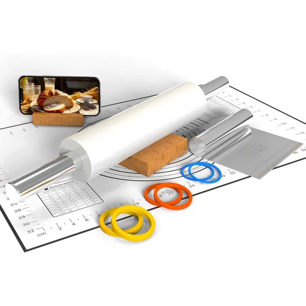 

18.5-inch Marble Rolling Pin Set with Pastry Baking Mat and Stainless Steel Dough Cutter for Baking Cookies