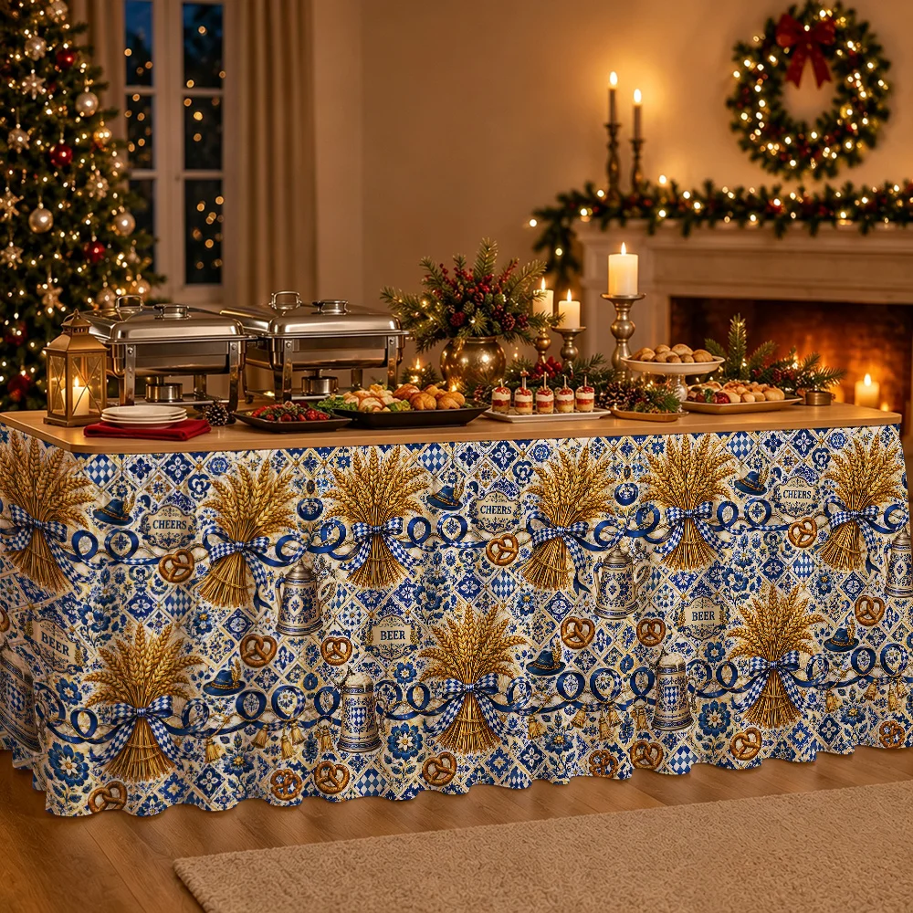 Stan's wheat and barley pattern wheat ears harvest ribbon ring and chain beer festival tablecloth, Bavarian party decoration
