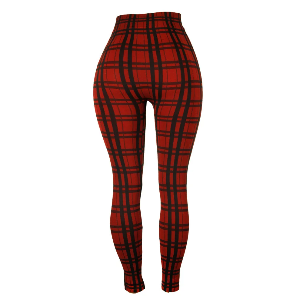 Popular Plaid High Waist Leggings Women\'s Casual Pants Cross Border Elastic Pencil Pants FitnessTrouser High Waist Pants 2022