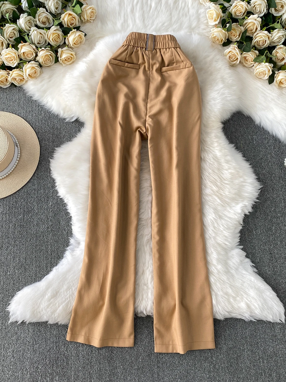 بدلة دينم بيضاء سراويل واسعة الساق للسيدات موضة عالية الخصر للتخسيس سراويل طويلة مايكرو حارة نمط التنقل النسخة الكورية