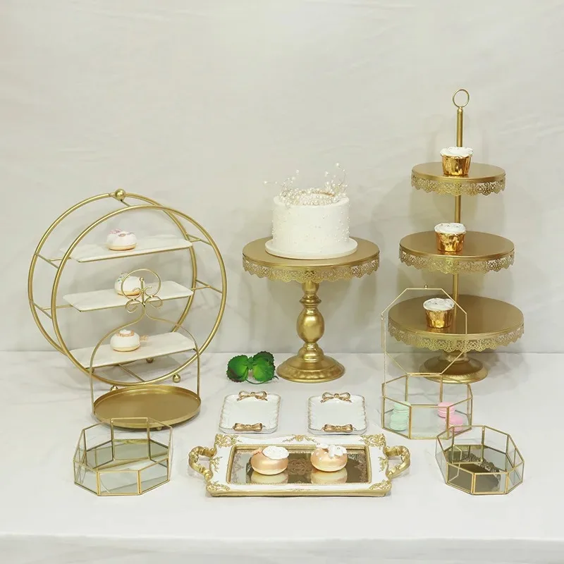 Light luxury home golden cake stand gold-plated storage rack dessert cake display stand