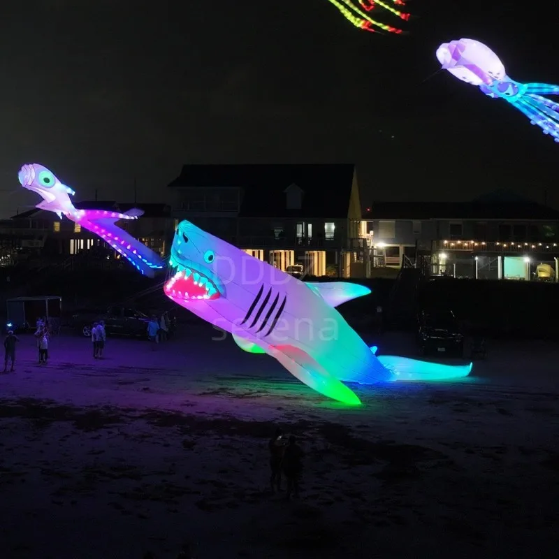 AngiLED Shlavabo Soft Gonflable Pendant Show Kite, Rip Stop, Ligne de nylon, Lessive pour adultes avec coin rond, LED bien protéger, 18m