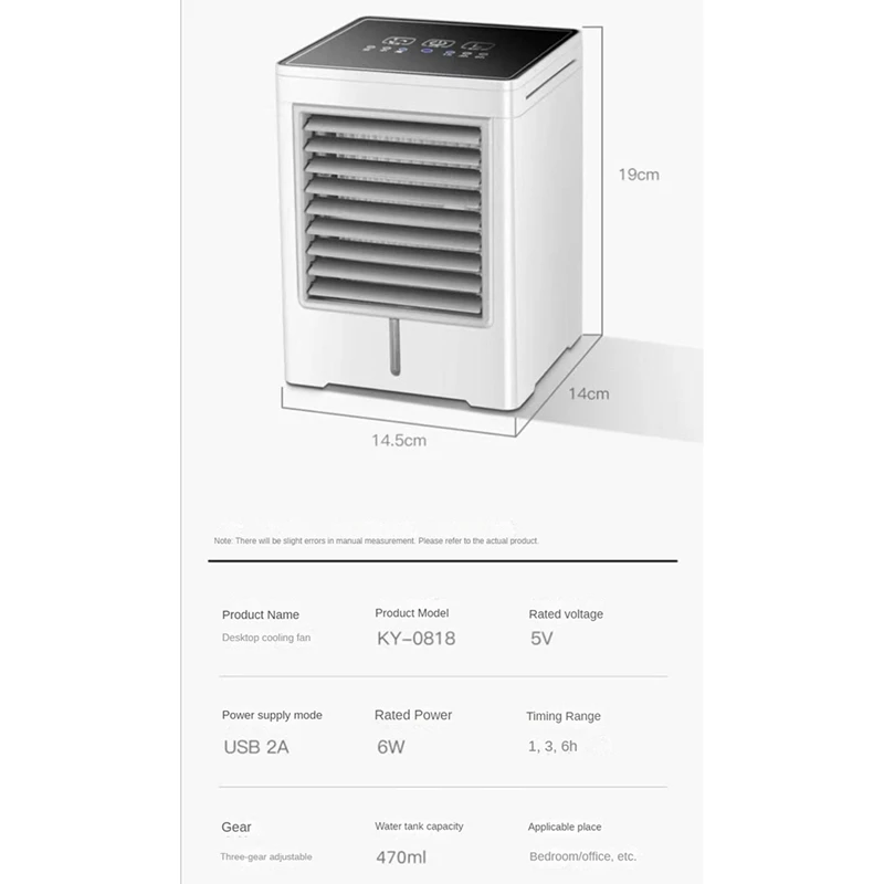 ABNM Tragbarer Klimaanlagenventilator, Verdunstungs-Mini-Luftkühler, USB-betriebener Touchscreen-Desktop-Lüfter für das Heimbüro