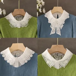 Ruffles destacável camisa de colarinho falso para mulheres, lapela branca, colarinho falso, renda removível, meia camisa para meninas, novo, 2023