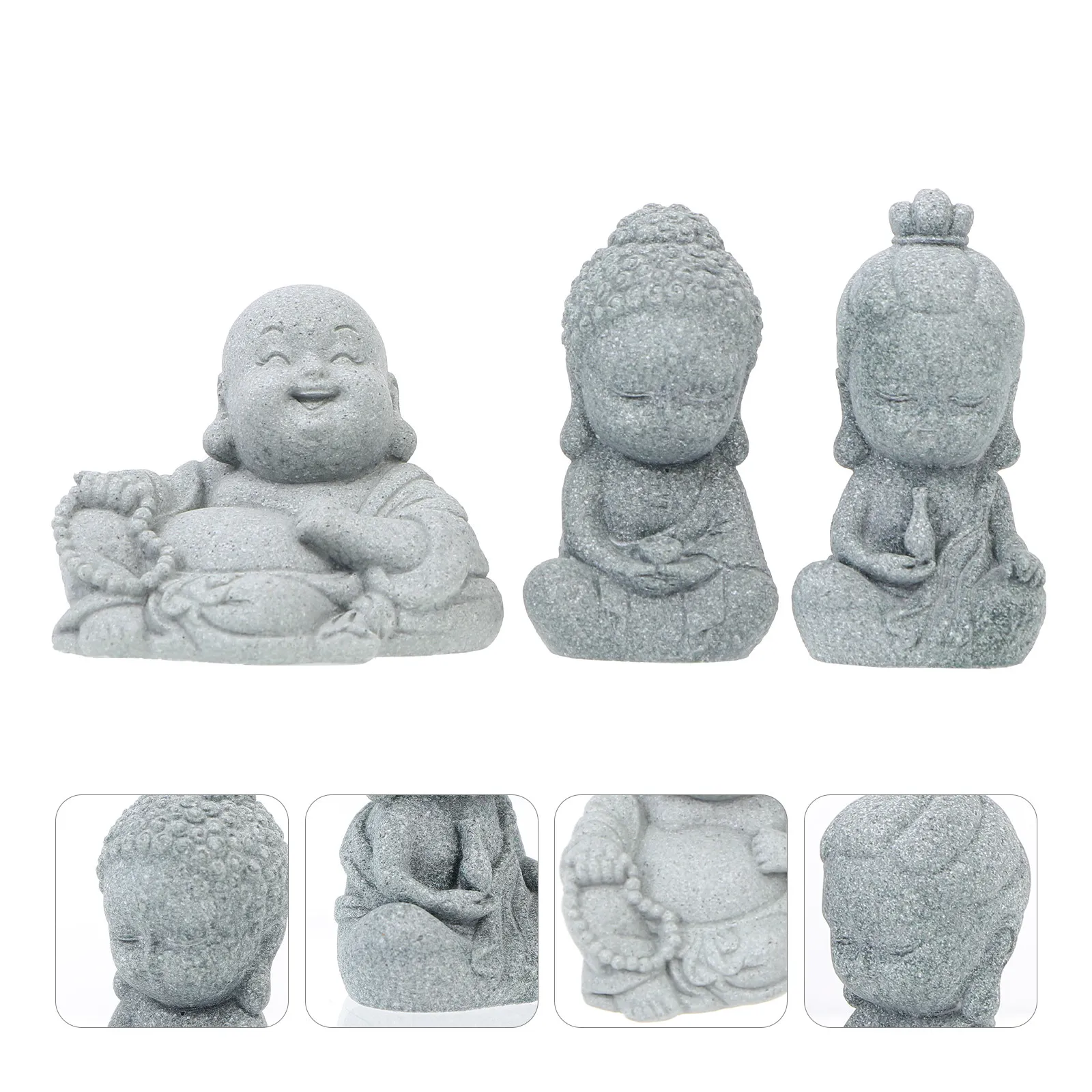 

3Pcs Buddha Sandstone Decorative Statues Light Grey Creative Miniature Landscape Ornament Home Decor Succulent Micro Garden