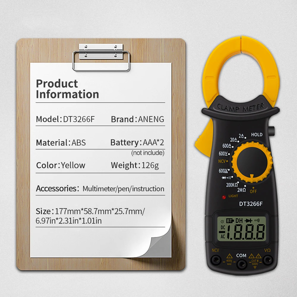 ANENG DT3266F Digital Clamp Meter Multimeter AC DC Voltage Current Voltmeter Diode Resistance Fire Wire Identifing NCV Tester