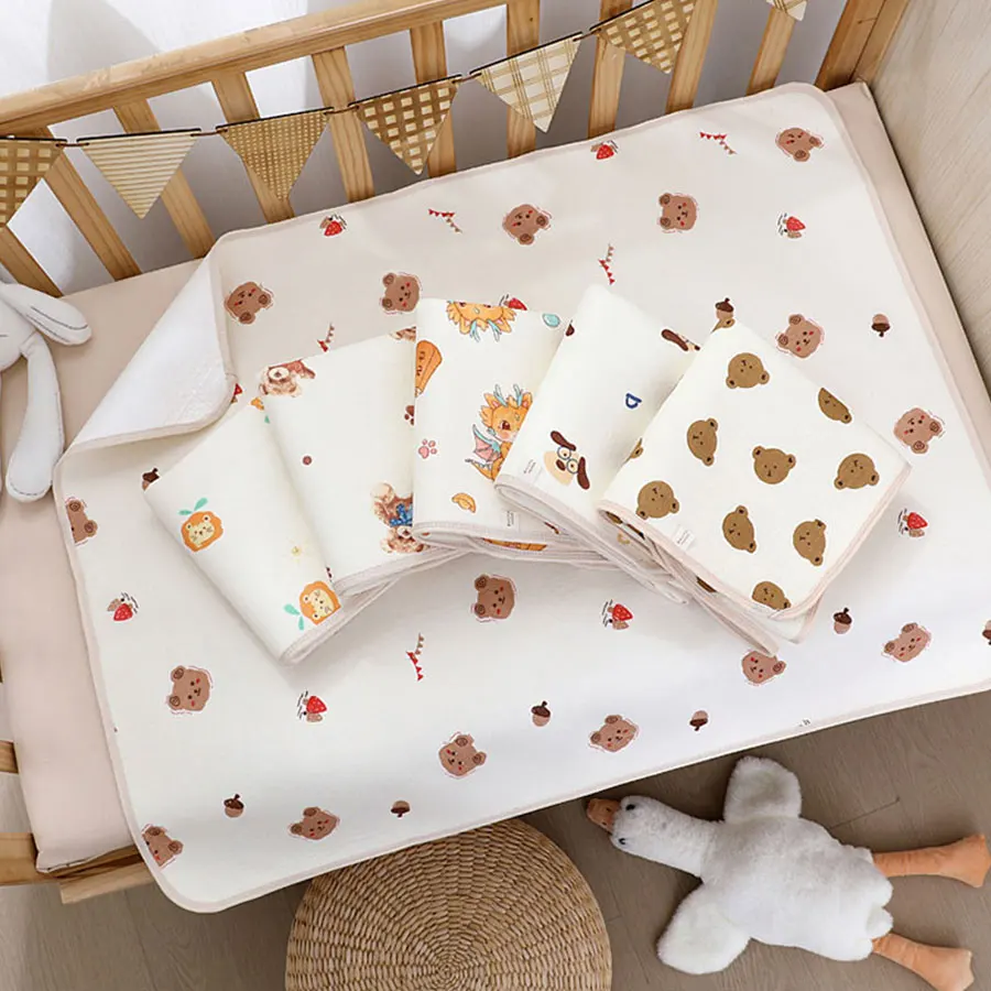 70x90cm Baby Cartoon Washable Cotton Diaper Pad Waterproof and Breathable Baby Leak Proof Diaper Pad for Four Seasons