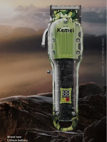 Kemei Km-1926 Прозрачный корпус с цифровым дисплеем, зарядка через USB, профессиональная электрическая машинка для стрижки волос, машина для стрижки волос для мужчин