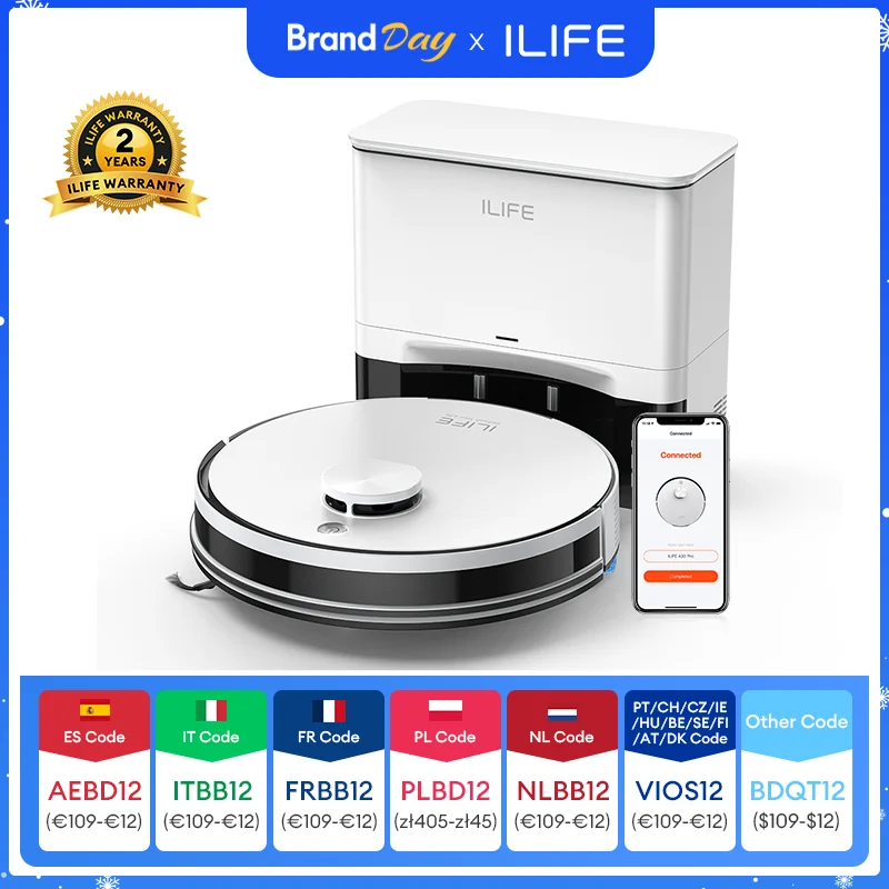 ILIFE-Aspirateur robot A30 PRO, aspiration 5000Pa, auto-vidange, capacité de 60 jours, application, télécommande, temps de fonctionnement de 180 minutes