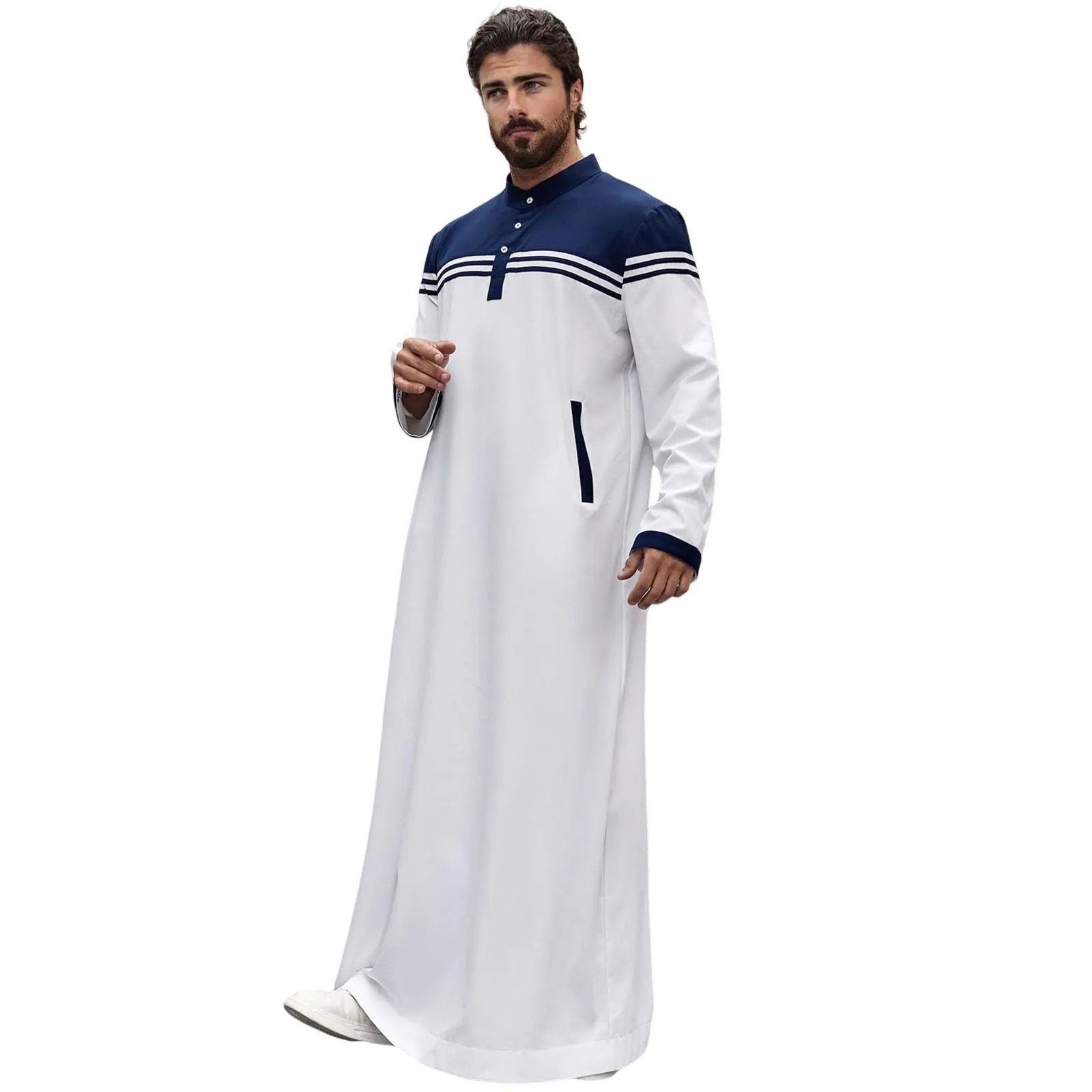 Men's Casual Muslim Arab Middle Eight Sleeve Embroidered Robes Long Sleeve Shirt Men Festival Traditional Muslim garment robe