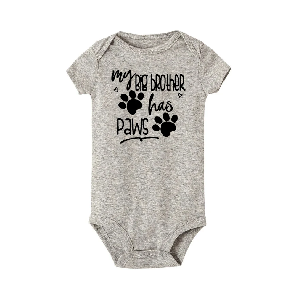 My Big Brother Has Paws Newborn Baby Boys Girls Romper Toddler Baby Bodysuit Short Sleeve Infant Clothes Cute Animal Printed