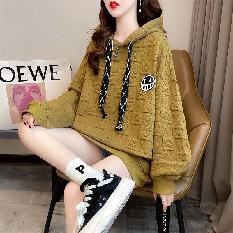 

New Hooded Sweatshirt for Women Thin Waffle Design Niche Loose and Versatile Coat for Women Sweatshirts