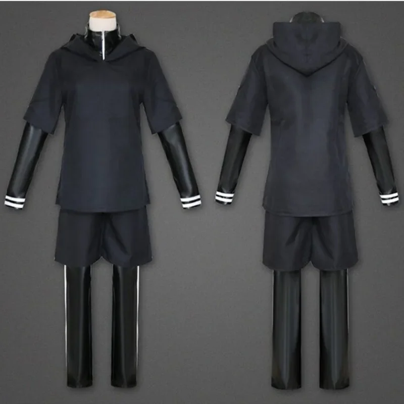 Anime Tokyo Ghoul Kaneki Ken Costume Cosplay Uniforme da combattimento in pelle nera Halooween Party Roal Gioca Maschera Parrucca Scarpe per adulti ​ Abiti