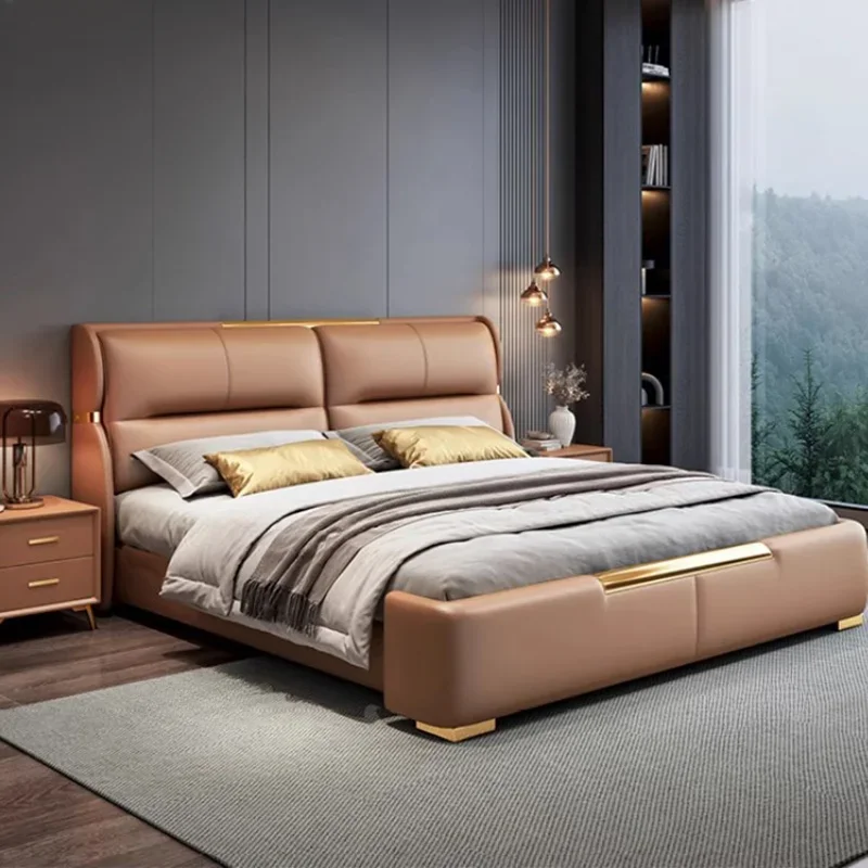 Double Luxury King Size Bed Frame Storage Italian Comferter Leather Bed Modern Villa Camas Matrimonial Bedroom Set Furniture